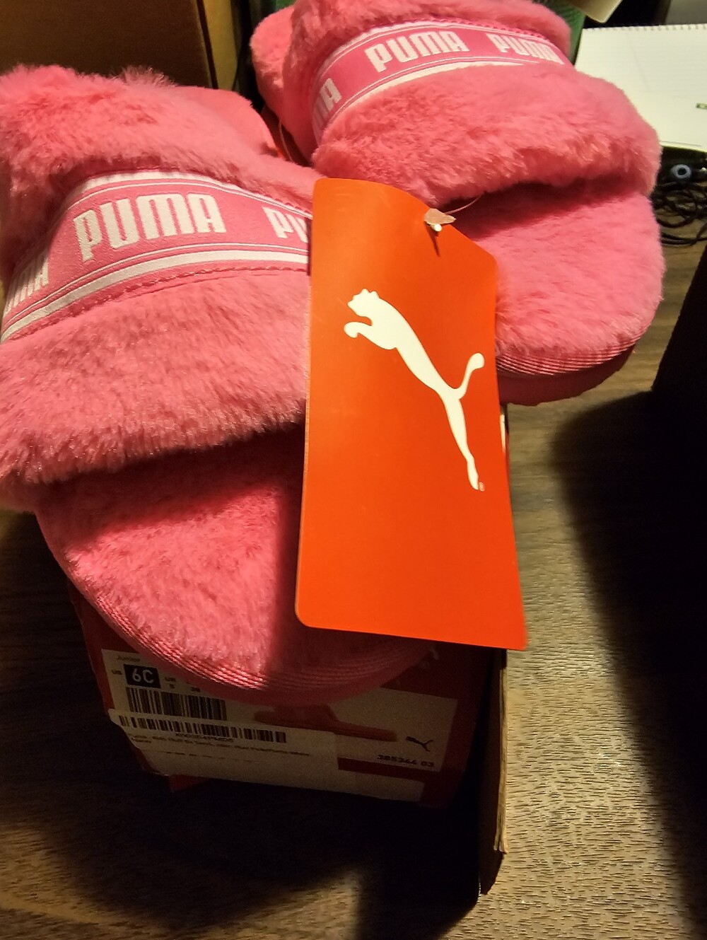 Puma pink fuzzy slides on US 6C New
